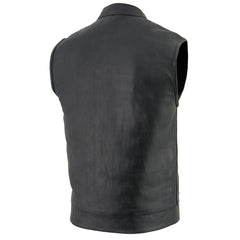 Milwaukee Leather LKM3710 Men's Black Club Style Motorcycle Biker Leather Vest with Open Neck