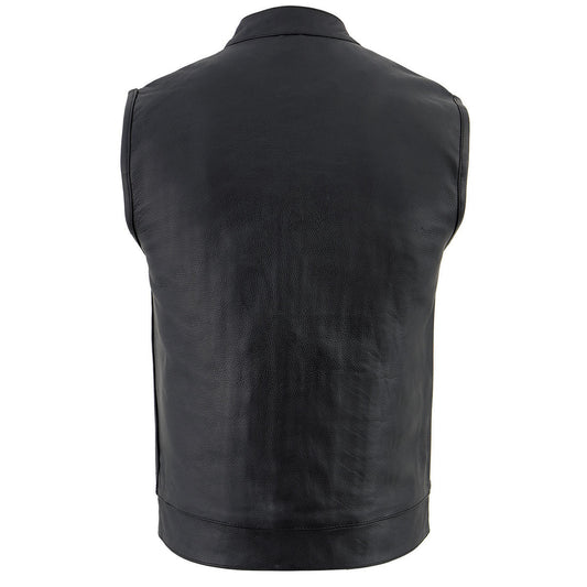 Milwaukee Leather LKM3710 Men's Black Club Style Motorcycle Biker Leather Vest with Open Neck