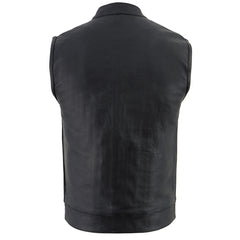Milwaukee Leather LKM3710 Men's Black Club Style Motorcycle Biker Leather Vest with Open Neck