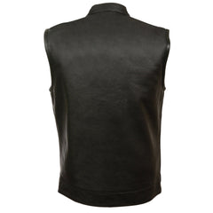 Milwaukee Leather LKM3710 Men's Black Leather Club Style Motorcycle Rider Vest w/ Zipper and Snap Button Closure