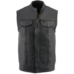 Milwaukee Leather LKM3710 Men's Black Club Style Motorcycle Biker Leather Vest with Open Neck