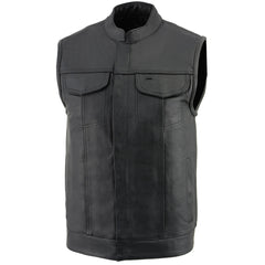 Milwaukee Leather LKM3710 Men's Black Club Style Motorcycle Biker Leather Vest with Open Neck