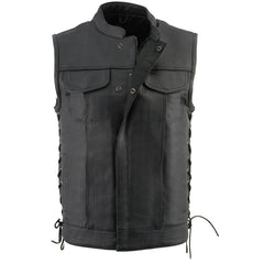 Milwaukee Leather LKM3712 Men's Side Lace Front Snap and Zipper Leather Club Vest