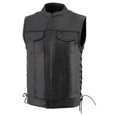 Milwaukee Leather LKM3712 Men's Side Lace Front Snap and Zipper Leather Club Vest