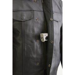 Milwaukee Leather LKM3714 Men's Black Leather Club Style Vest with Full Sleeve Hoodie and Quick Draw Pocket