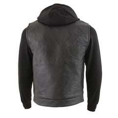 Milwaukee Leather LKM3714 Men's Black Leather Club Style Vest with Full Sleeve Hoodie and Quick Draw Pocket