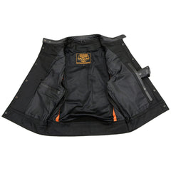 Milwaukee Leather LKM3720 Men's Black Motorcycle Club Style Leather Vest with Concealed Snap Button Closure