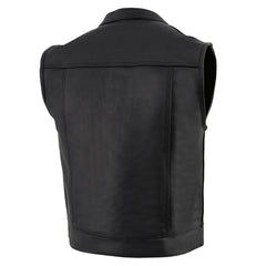 Milwaukee Leather LKM3720 Men's Black Motorcycle Club Style Leather Vest with Concealed Snap Button Closure