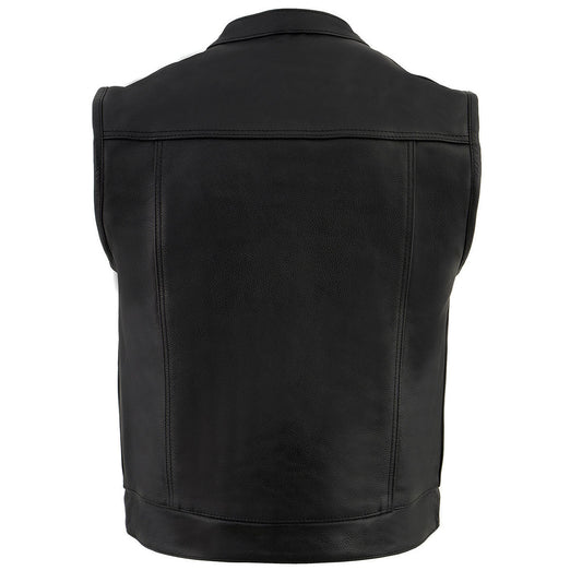 Milwaukee Leather LKM3720 Men's Black Motorcycle Club Style Leather Vest with Concealed Snap Button Closure