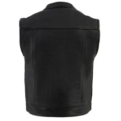 Milwaukee Leather LKM3720 Men's Black Motorcycle Club Style Leather Vest with Concealed Snap Button Closure