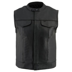 Milwaukee Leather LKM3720 Men's Black Motorcycle Club Style Leather Vest with Concealed Snap Button Closure