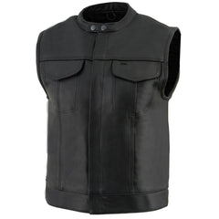 Milwaukee Leather LKM3720 Men's Black Motorcycle Club Style Leather Vest with Concealed Snap Button Closure