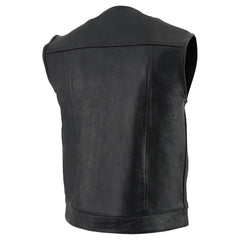 Milwaukee Leather LKM3721 Men's Black Leather Collarless Concealed Snap Closure Club Style Motorcycle Vest