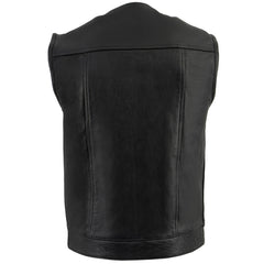 Milwaukee Leather LKM3721 Men's Black Leather Collarless Concealed Snap Closure Club Style Motorcycle Vest