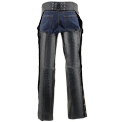 Milwaukee Leather Men's Black Premium Leather Motorcycle Riders Chaps with Slash Pockets Mesh Lined - LKM5710