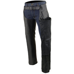 Milwaukee Leather LKM5780 Men's Black Premium Leather 3 Pocket Chaps with Thigh Patch Pocket