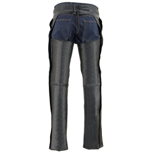 Milwaukee Leather LKM5780 Men's Black Premium Leather 3 Pocket Chaps with Thigh Patch Pocket