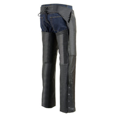 Milwaukee Leather LKM5780 Men's Black Premium Leather 3 Pocket Chaps with Thigh Patch Pocket