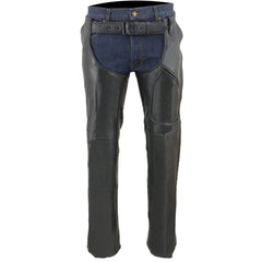 Milwaukee Leather LKM5780 Men's Black Premium Leather 3 Pocket Chaps with Thigh Patch Pocket
