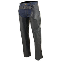 Milwaukee Leather LKM5780 Men's Black Premium Leather 3 Pocket Chaps with Thigh Patch Pocket