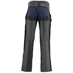 Milwaukee Leather LKM5782 Men's Black Leather Chaps-Dual Side Zipper Thigh Pockets Over Pants for Motorcycle Riders