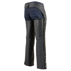 Milwaukee Leather LKM5782 Men's Black Leather Chaps-Dual Side Zipper Thigh Pockets Over Pants for Motorcycle Riders