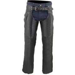 Milwaukee Leather LKM5782 Men's Black Leather Chaps-Dual Side Zipper Thigh Pockets Over Pants for Motorcycle Riders