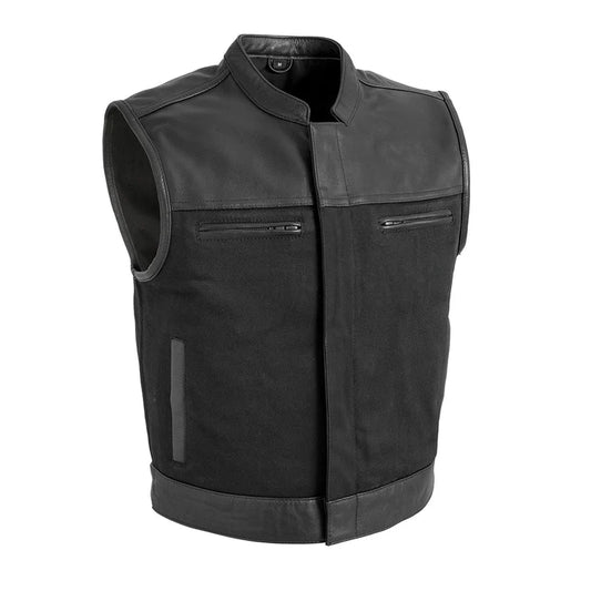 FIM650TWILL-Lowrider Men's Motorcycle Leather/Twill Vest