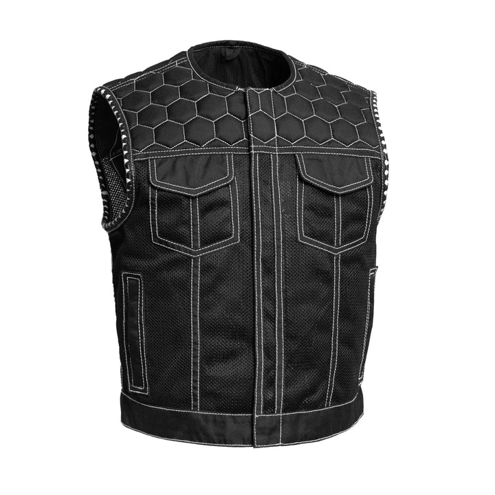 FIM059MESH-BLKWH-Lowside Hornet Moto Mesh Men's Club Style Vest