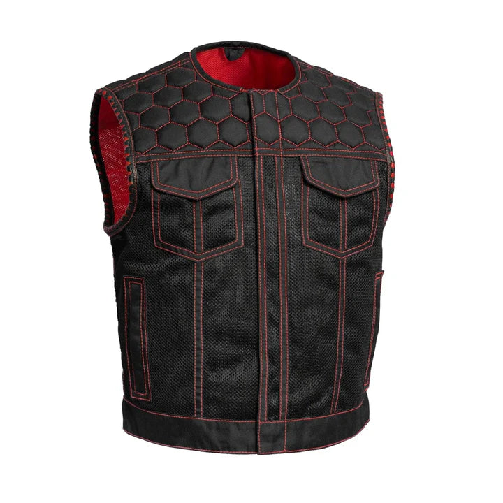 FIM059MESH-BLKRD-Lowside Hornet Moto Mesh Men's Club Style Vest