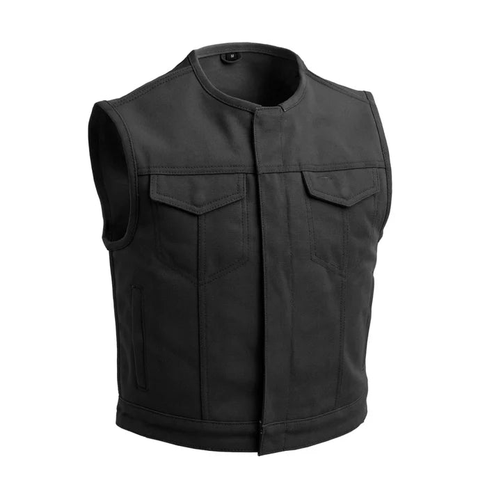 FIM659CNV-Lowside Black Men's Motorcycle Canvas Vest