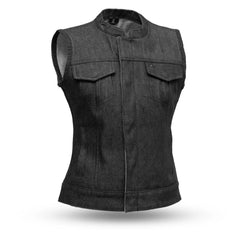 FIL516DM-Ludlow Women's Motorcycle Denim Vest