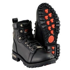 Milwaukee Leather MBL200 Women's Black Leather Lace-Up Motorcycle RiderBoots w/Side Zipper