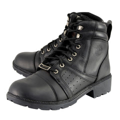Milwaukee Leather MBL9300 Women's Black Leather Lace-Up Motorcycle Rider Boots with Side Zipper