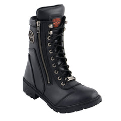 Milwaukee Leather MBL9301 Women's Black Leather Lace-Up Motorcycle Biker Riding Boots with Side Zipper Entry
