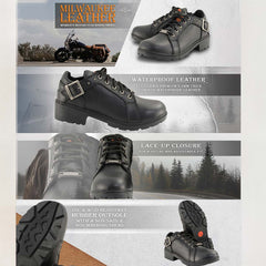 Milwaukee Leather MBL9311 | Women's Black Leather Lace-Up Motorcycle Riding Shoes with Anti-Slip Outsole