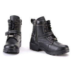 Milwaukee Leather MBL9312 Women's Black Leather Lace-Up 7-Inch Motorcycle Rider Boots w/ Buckle