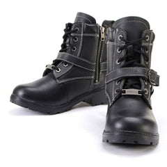 Milwaukee Leather MBL9312 Women's Black Leather Lace-Up 7-Inch Motorcycle Rider Boots w/ Buckle