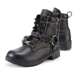 Milwaukee Leather MBL9312 Women's Black Leather Lace-Up 7-Inch Motorcycle Rider Boots w/ Buckle
