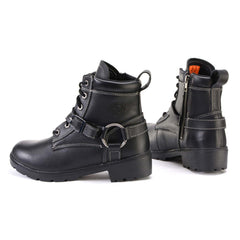 Milwaukee Leather MBL9312 Women's Black Leather Lace-Up 7-Inch Motorcycle Rider Boots w/ Buckle