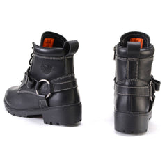 Milwaukee Leather MBL9312 Women's Black Leather Lace-Up 7-Inch Motorcycle Rider Boots w/ Buckle