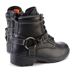 Milwaukee Leather MBL9312 Women's Black Leather Lace-Up 7-Inch Motorcycle Rider Boots w/ Buckle