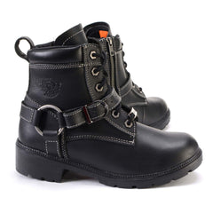 Milwaukee Leather MBL9312 Women's Black Leather Lace-Up 7-Inch Motorcycle Rider Boots w/ Buckle