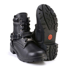 Milwaukee Leather MBL9312 Women's Black Leather Lace-Up 7-Inch Motorcycle Rider Boots w/ Buckle