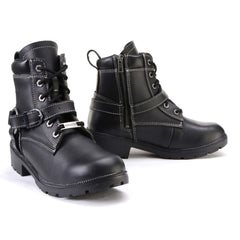 Milwaukee Leather MBL9312 Women's Black Leather Lace-Up 7-Inch Motorcycle Rider Boots w/ Buckle