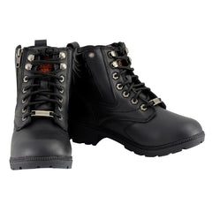 Milwaukee Leather MBL9320W Women's Black Premium Leather 'Wide-Width' Lace-Up Motorcycle Rider Boots