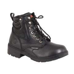 Milwaukee Leather MBL9321WP Women's Black Waterproof Lace-Up Motorcycle Biker Rider Boots with Side Zipper