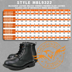 Milwaukee Leather MBL9322 Women's Black Full Grain Leather Classic Motorcycle Riding Boots-Lace-Up Closure Shoes