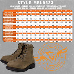 Milwaukee Leather MBL9323 Women's Premium Crazy Horse Vintage Brown Leather Lace-Up Motorcycle Riding Boots