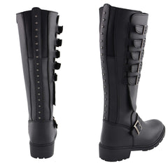 Milwaukee Leather MBL9395 Women's Black Leather 17-Inch Side Strap Riding Motorcycle Boots with Side Zipper